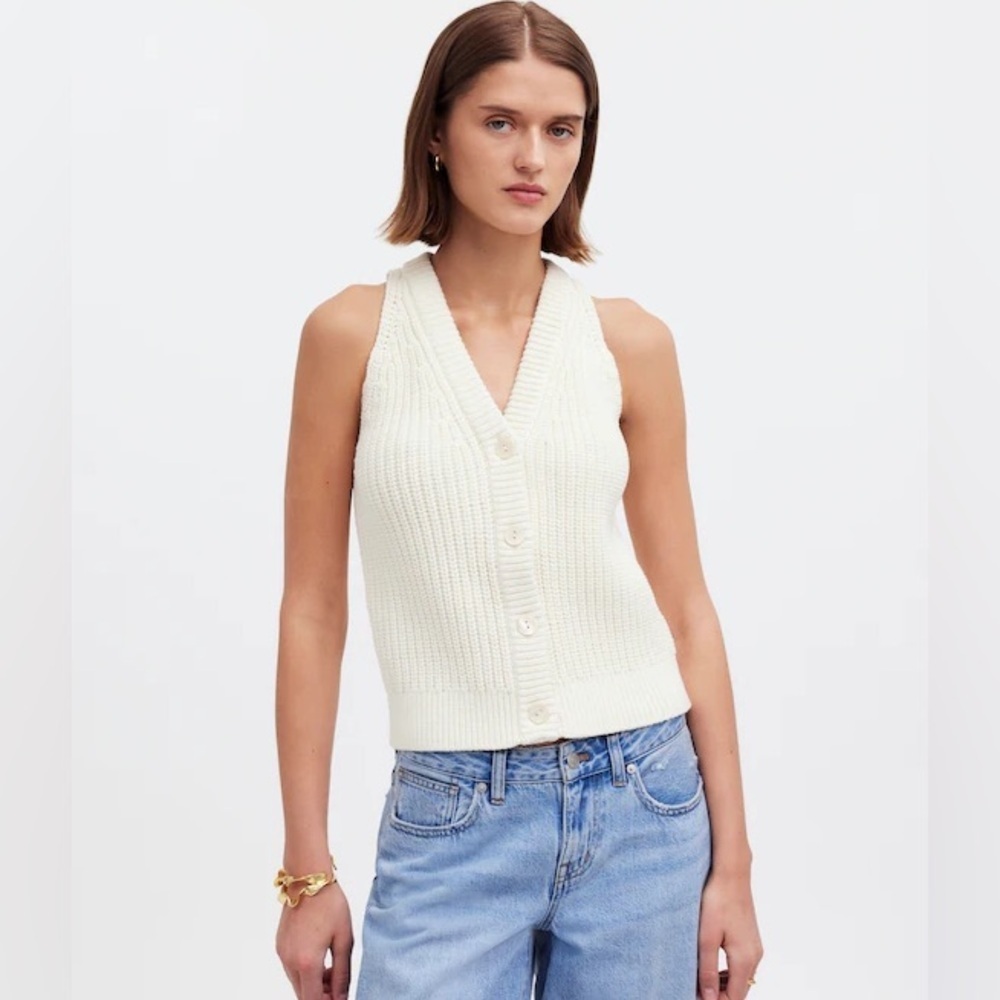 Madewell Cutaway Sweater Vest Bright Ivory Size S